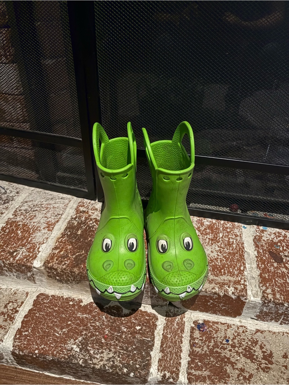 CROCS Kids Bright Green Dino Rain Boots with Handles